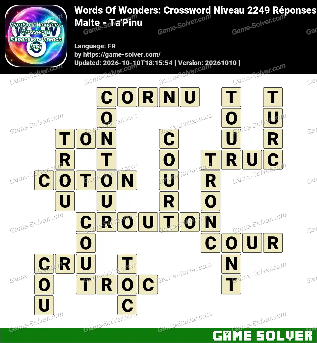 Words Of Wonders: Crossword Niveau 2249 Réponses – Malte – Ta’Pinu